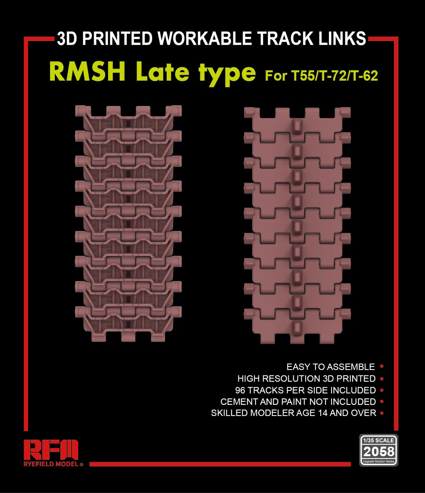 RFM: 1/35 RMSH Late Type 3D Printed Workable Track Links for T55/T-72/T-62