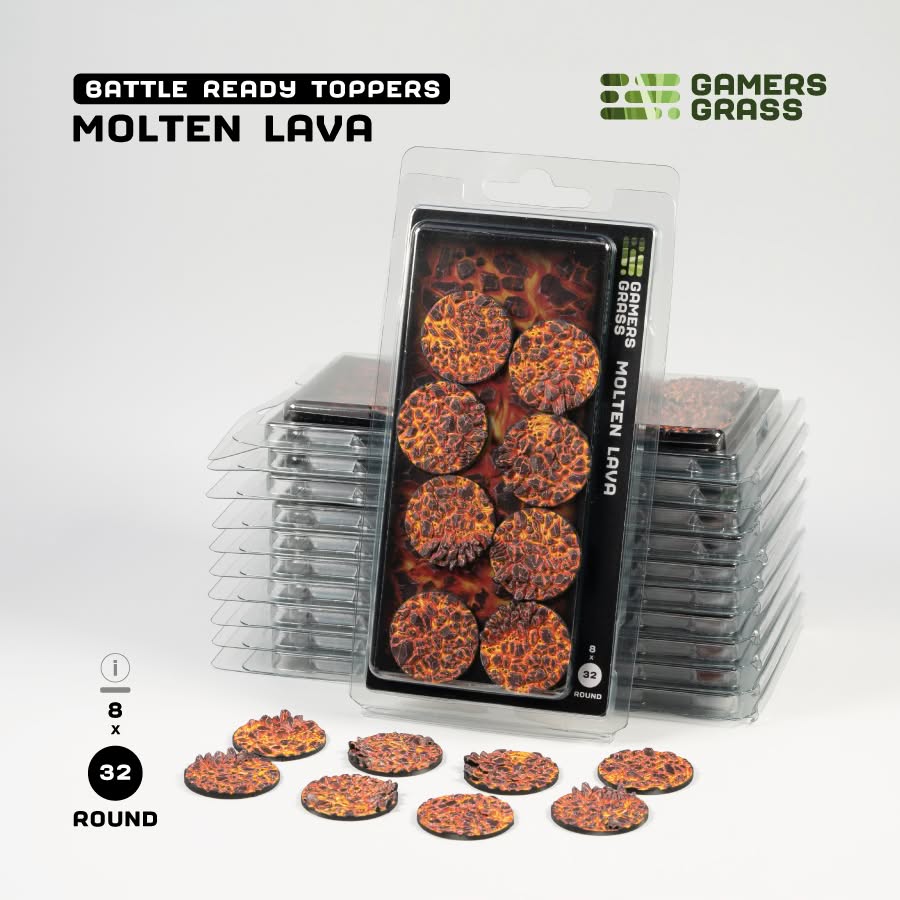 Gamers Grass: Battle Ready Toppers - Molten Lava - Round 32mm (x8)