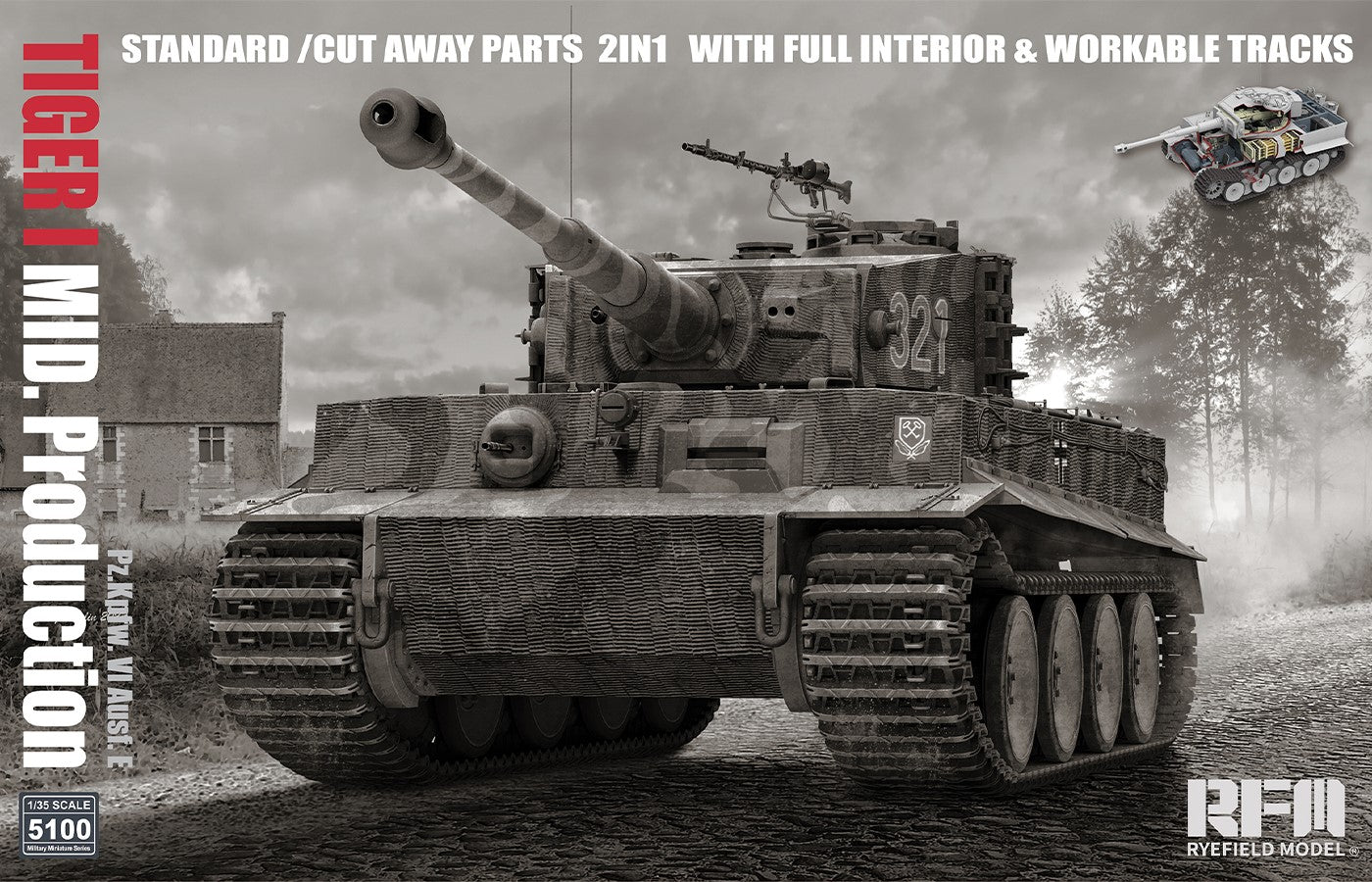 RFM: 1/35 Tiger I Mid. Production, Standard/Cut Away Parts 2 in 1 W/ Full Interior