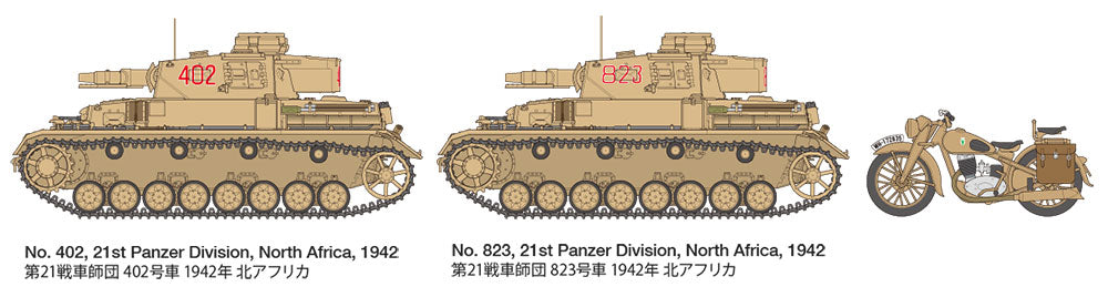 Tamiya: 1/35 German Tank Panzerkampfwagen IV Ausf.F & Motorcycle Set "North Africa"