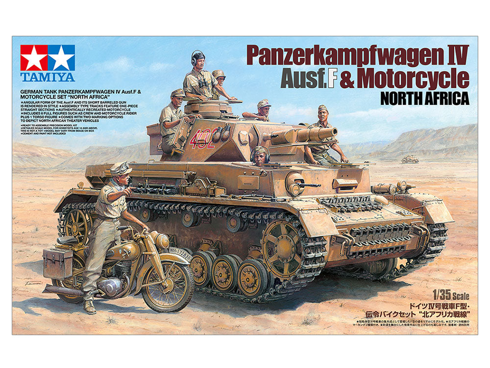 Tamiya: 1/35 German Tank Panzerkampfwagen IV Ausf.F & Motorcycle Set "North Africa"