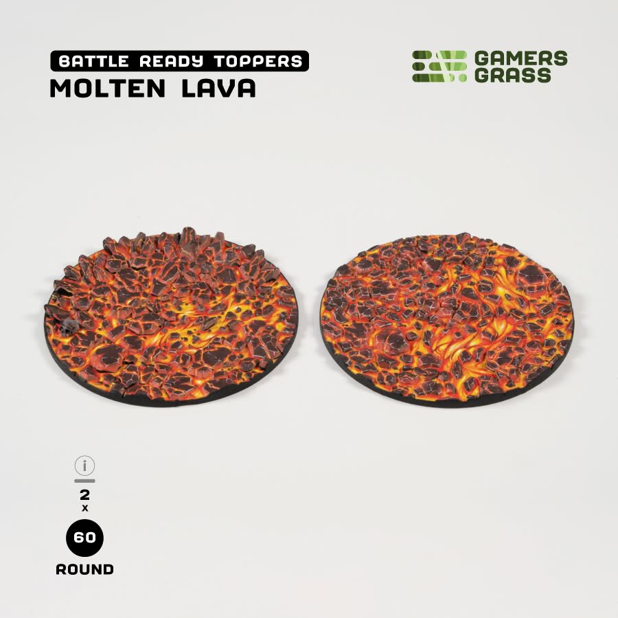 Gamers Grass: Battle Ready Toppers - Molten Lava - Round 60mm (x2)
