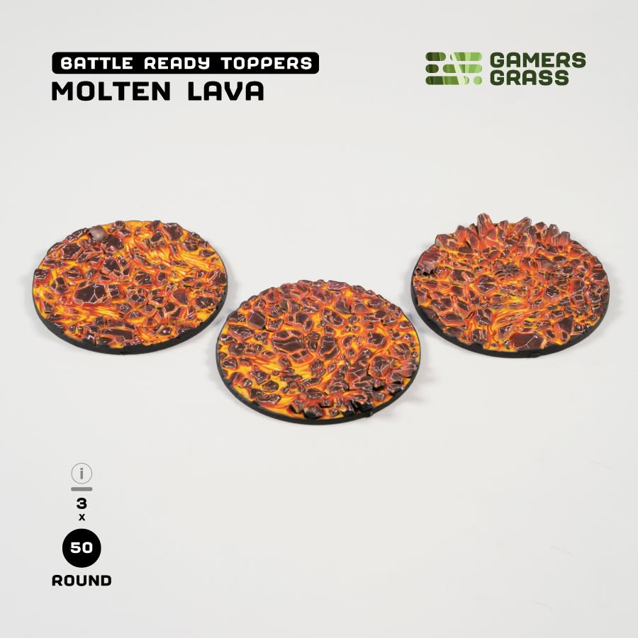 Gamers Grass: Battle Ready Toppers - Molten Lava - Round 50mm (x3)