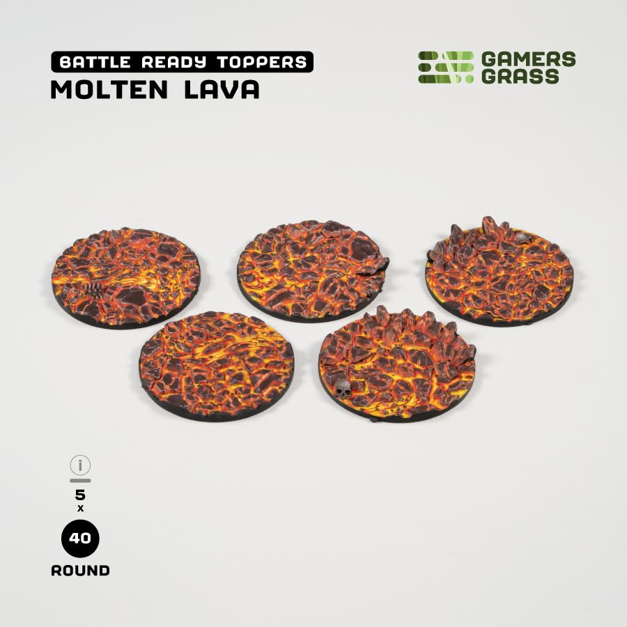 Gamers Grass: Battle Ready Toppers - Molten Lava - Round 40mm (x5)