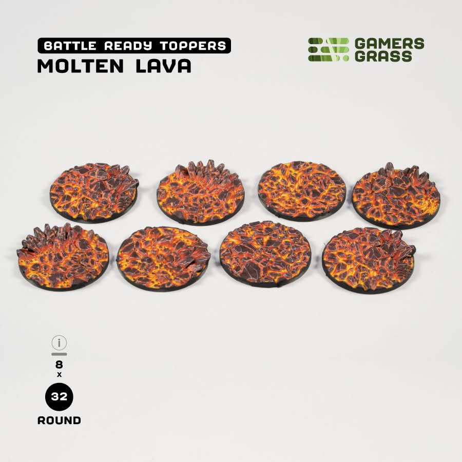 Gamers Grass: Battle Ready Toppers - Molten Lava - Round 32mm (x8)