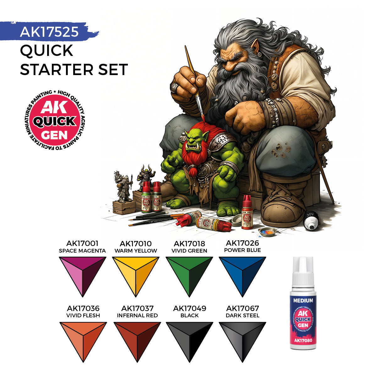 AK17525: Quick Starter Set (8 Quick Gen + 1 Medium + 1 Free Brush)