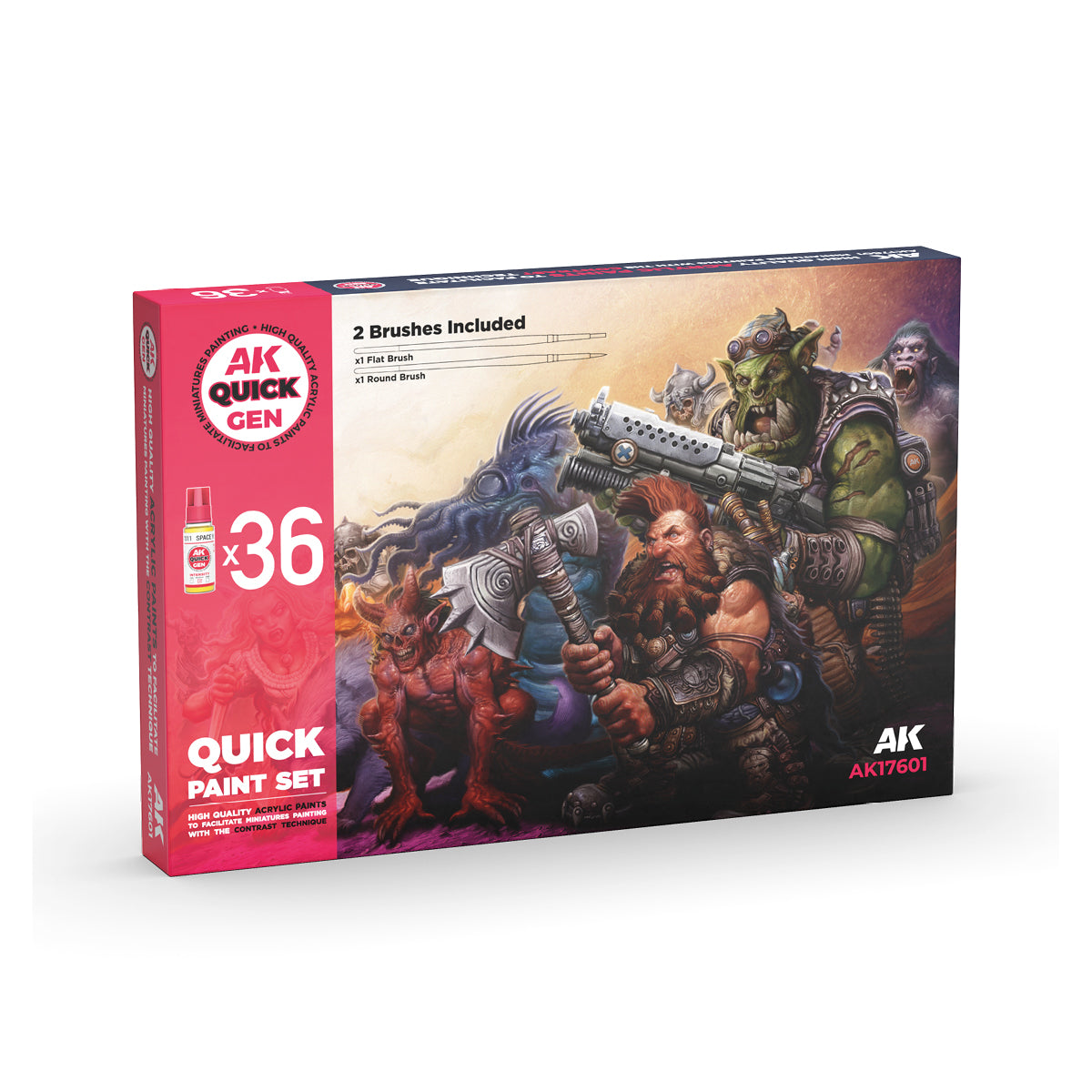 AK17601: Quick Paint Set-36 Quick Gen Colors (+2 Free Brushes)