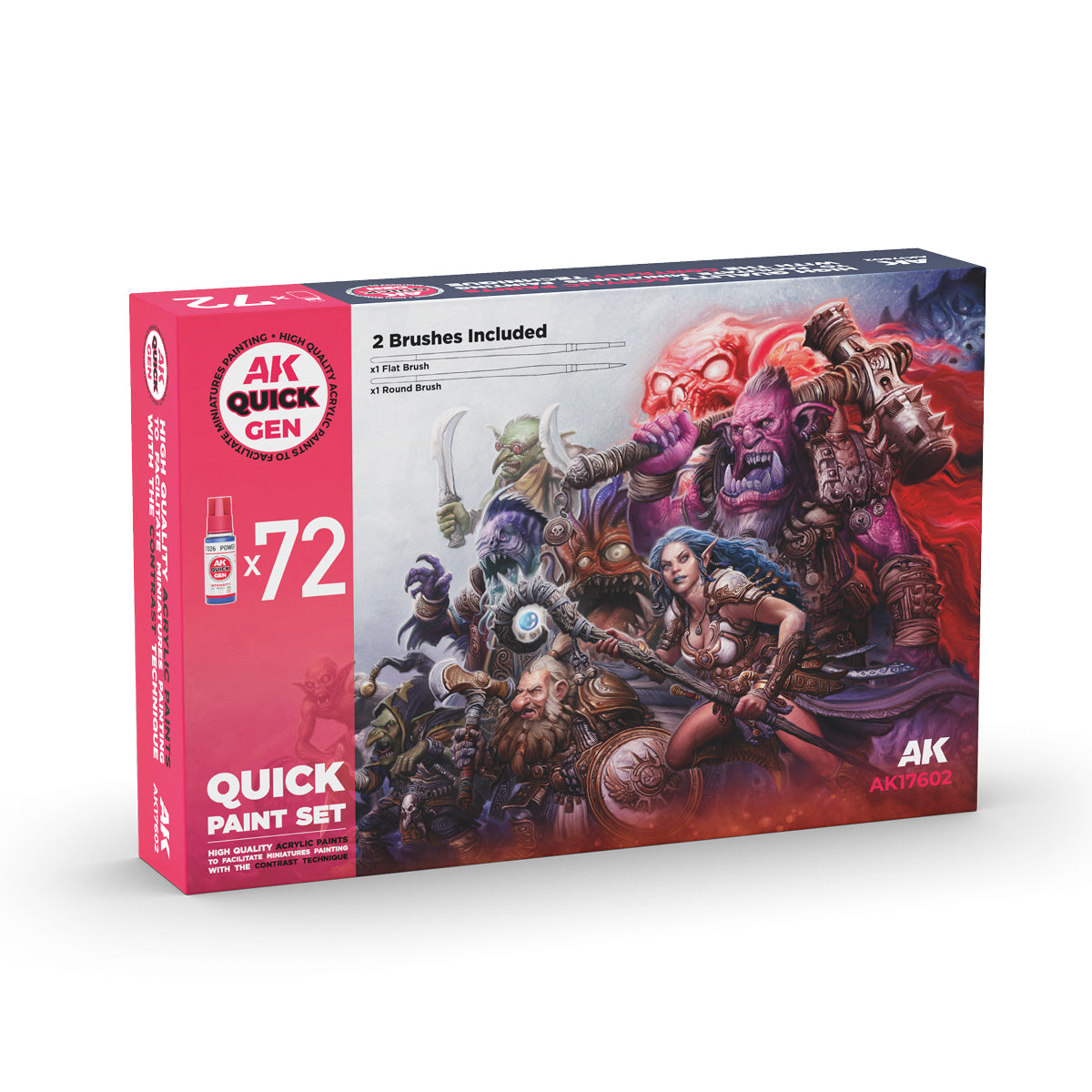 AK17602: Quick Paint Set-72 Quick Gen Colors (+2 Medium 18ml +2 Free Brushes)