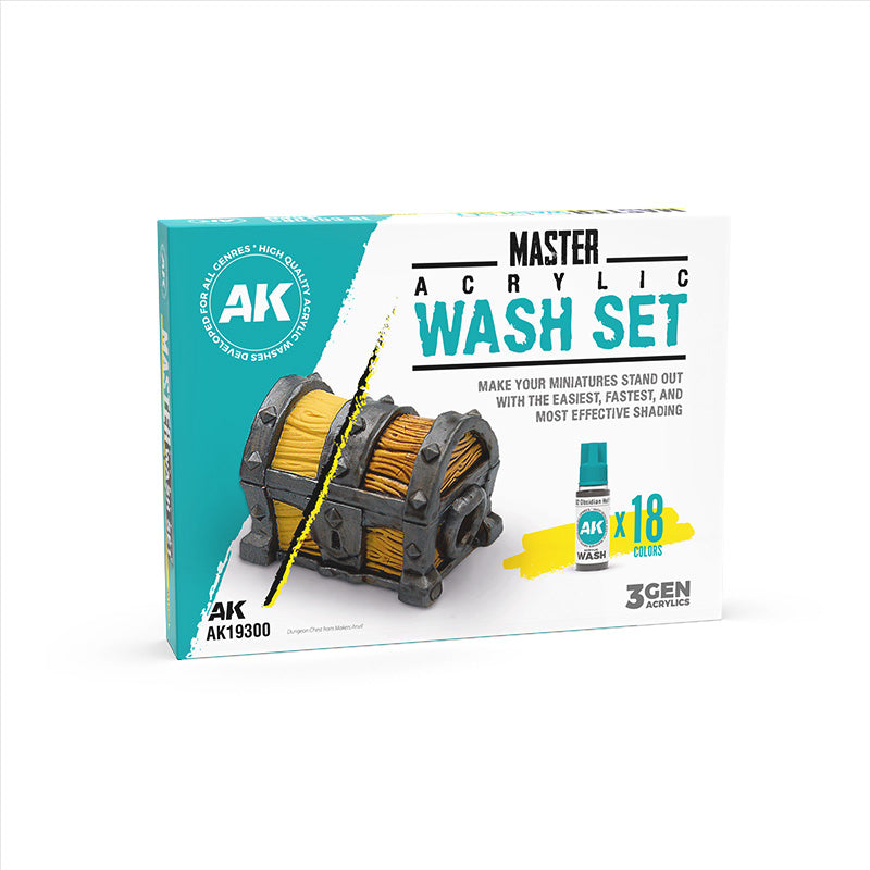 AK19300: Master Acrylic Wash Set – Full Range (18 Colors)