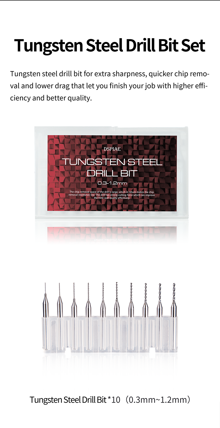 DSPIAE: DB-03 0.3mm - 1.2mm Tungsten Steel Drill Bit (10pc)