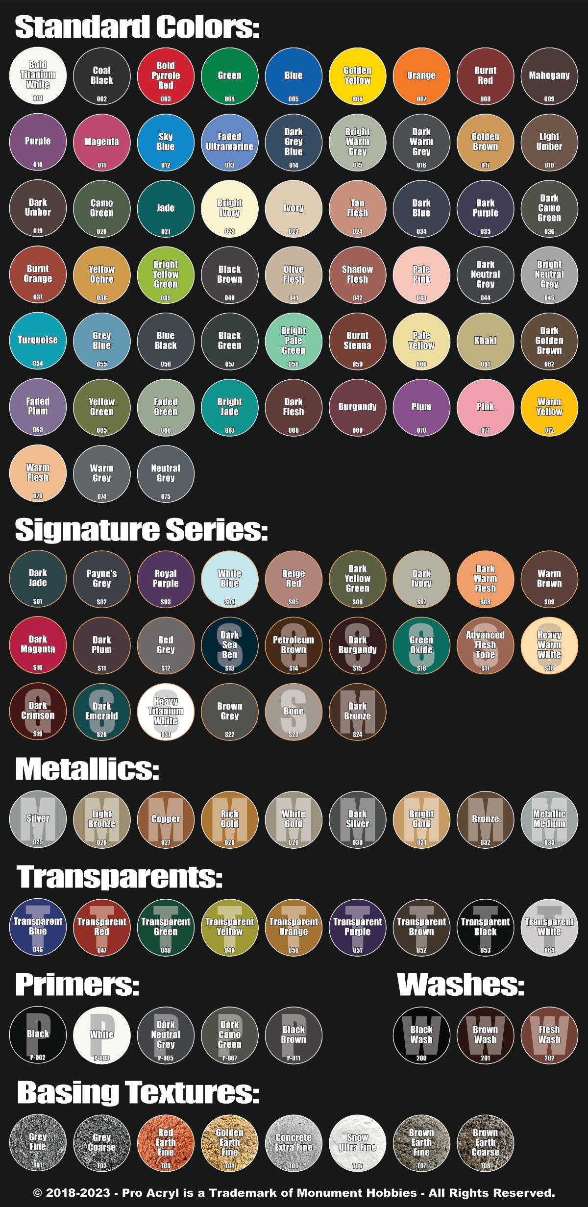 Pro Acryl: Signature Paints (S01 - S24)