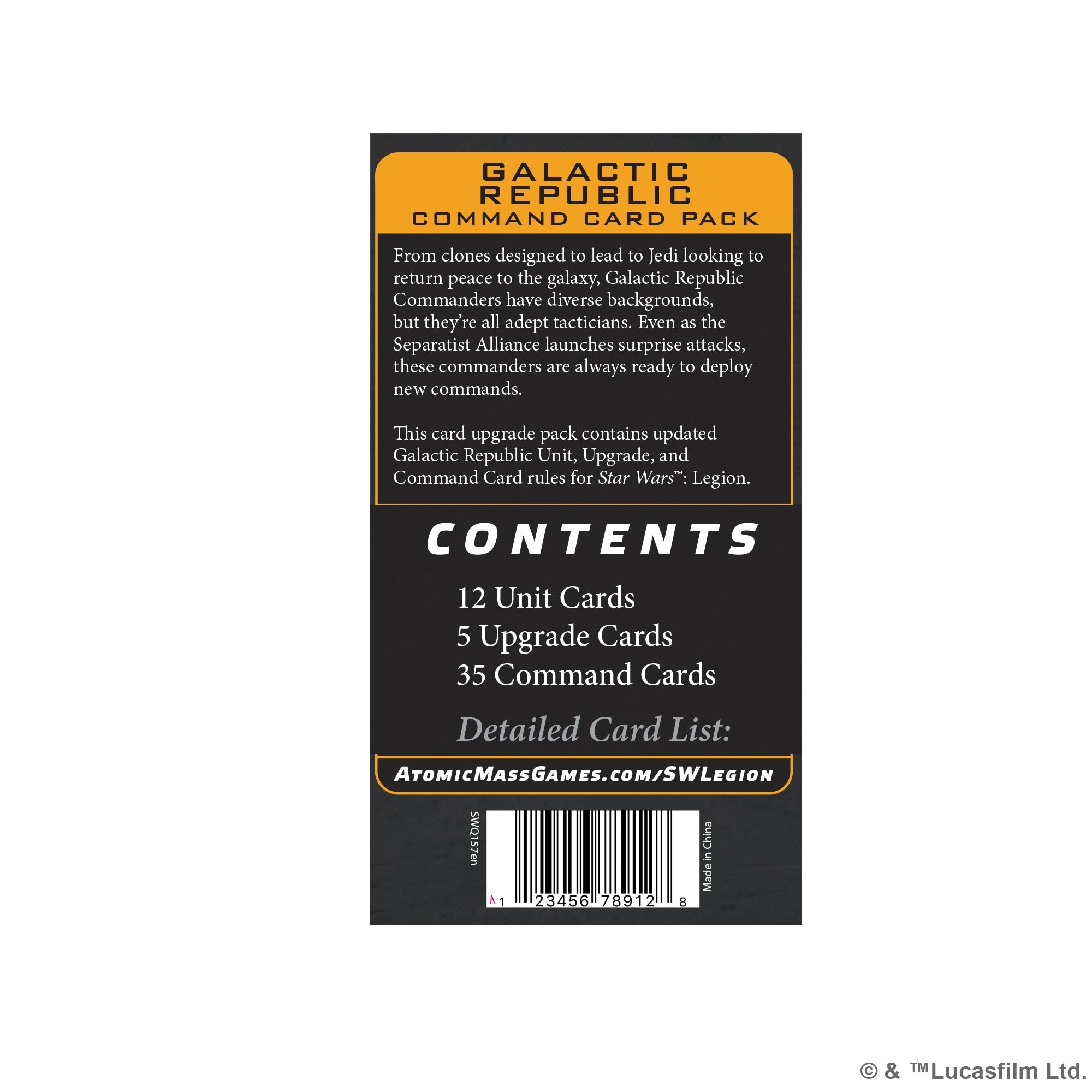 Star Wars Legion: Galactic Republic Command Card Pack