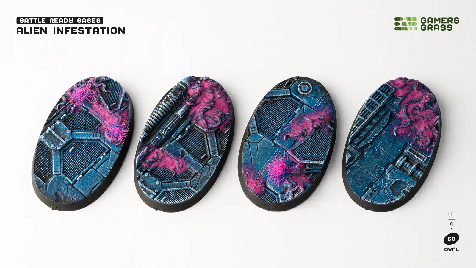 Gamers Grass: Battle Ready Bases - Alien Infestation - Oval 60mm (x4)
