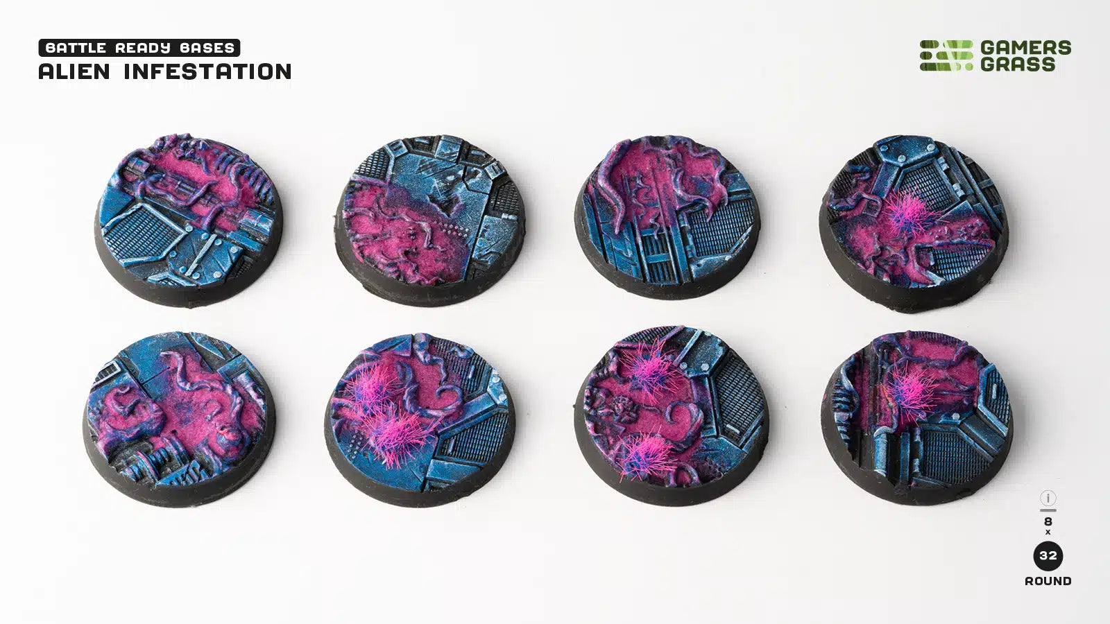 Gamers Grass: Battle Ready Bases - Alien Infestation - Round 32mm (x8)