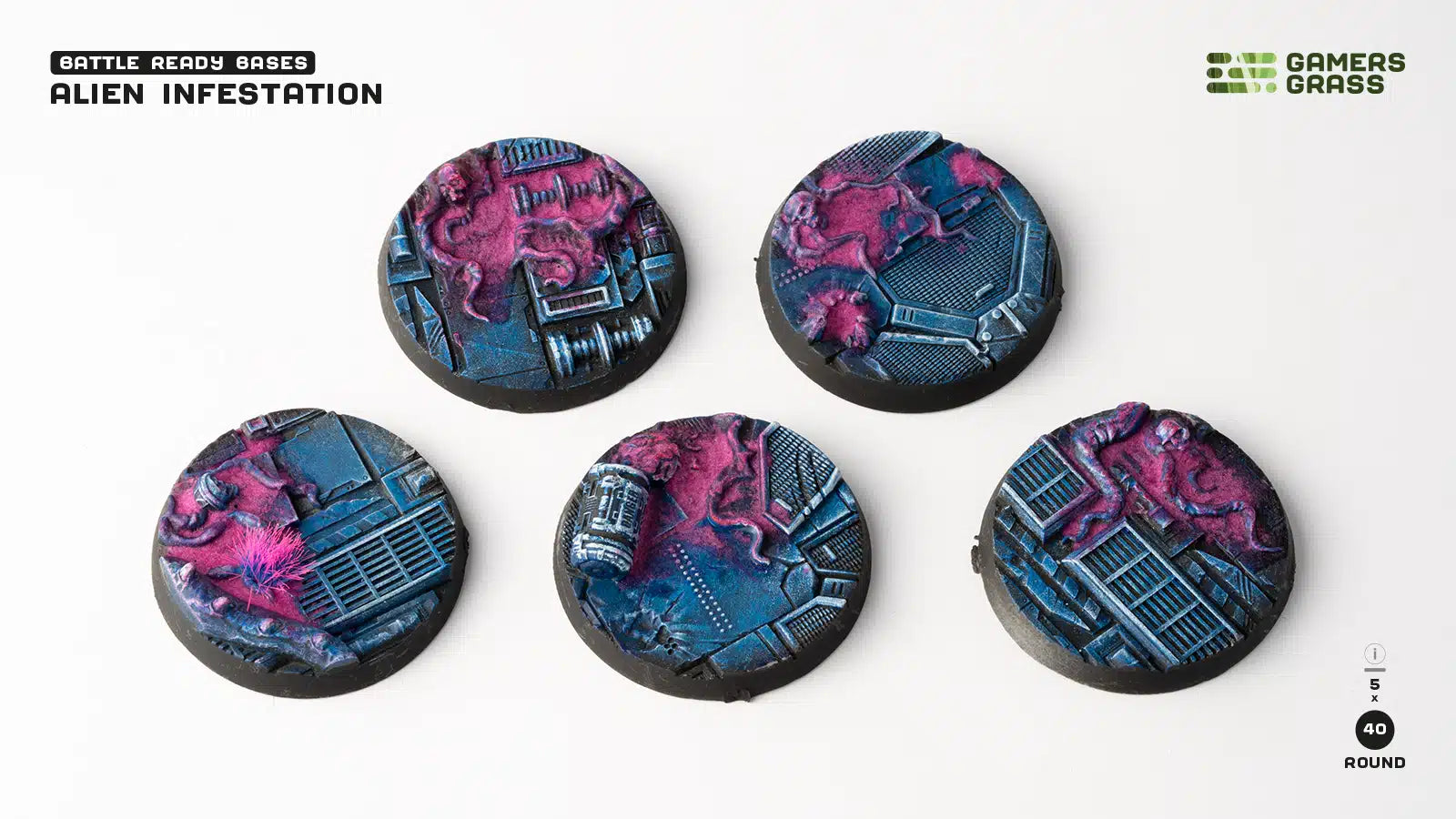 Gamers Grass: Battle Ready Bases - Alien Infestation - Round 40mm (x5)