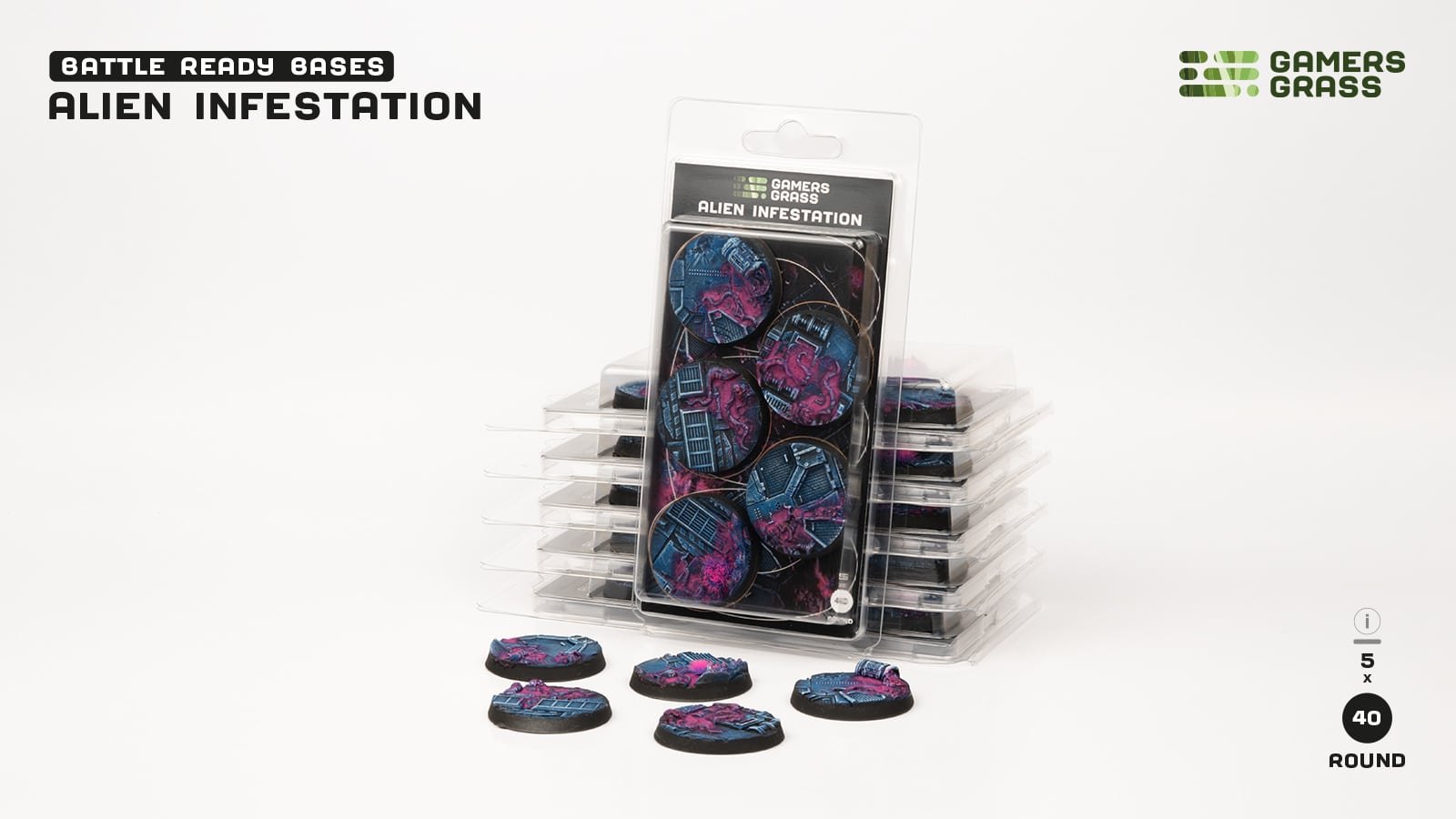 Gamers Grass: Battle Ready Bases - Alien Infestation - Round 40mm (x5)