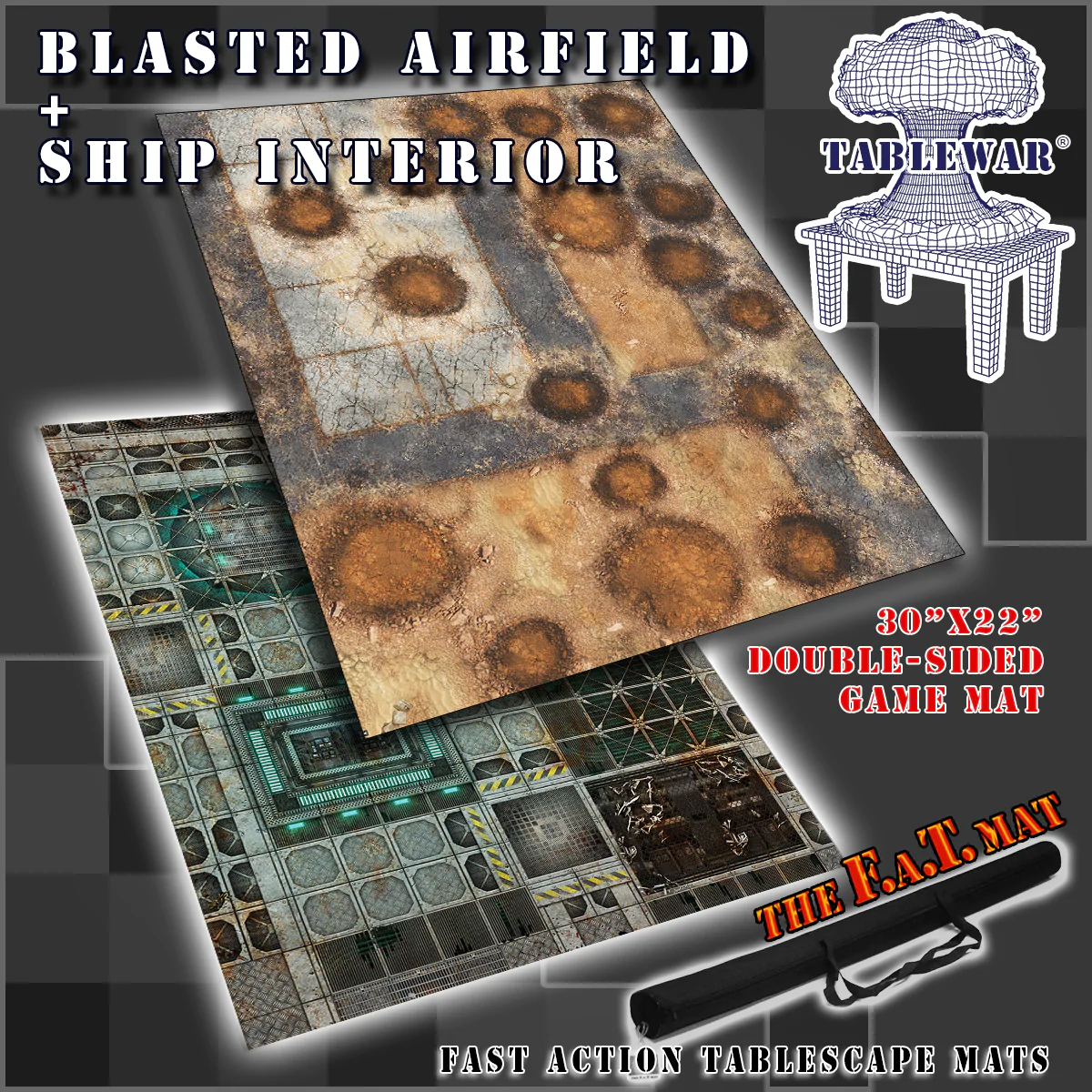 F.A.T. Mats: Ship Interior/Blasted Airfield 30”X22 Double-sided Gaming Mat