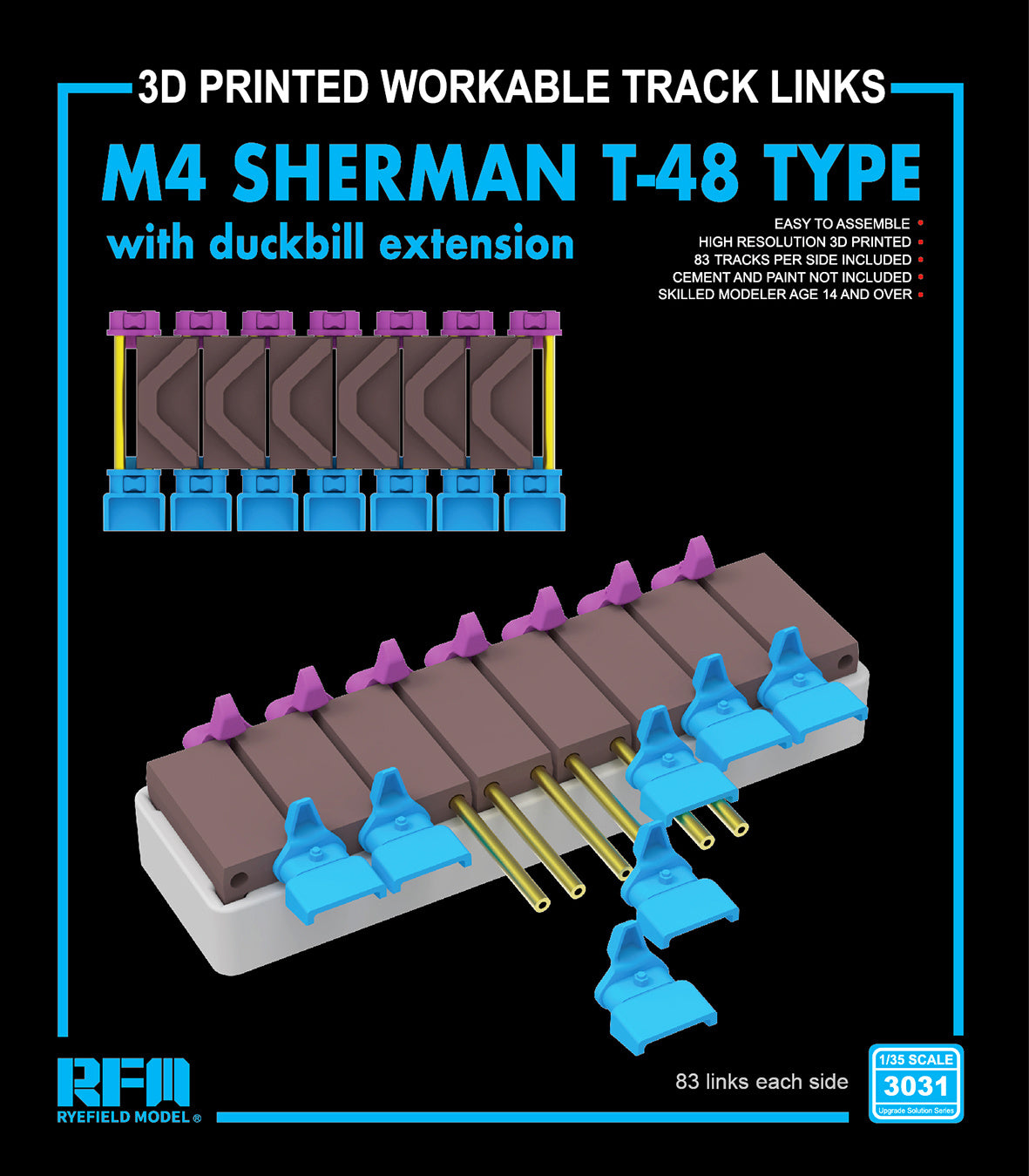 RFM: 1/35 M4 SHERMAN T-48 type Workable Tracks with Duckbill Extension (3D PRINTED)