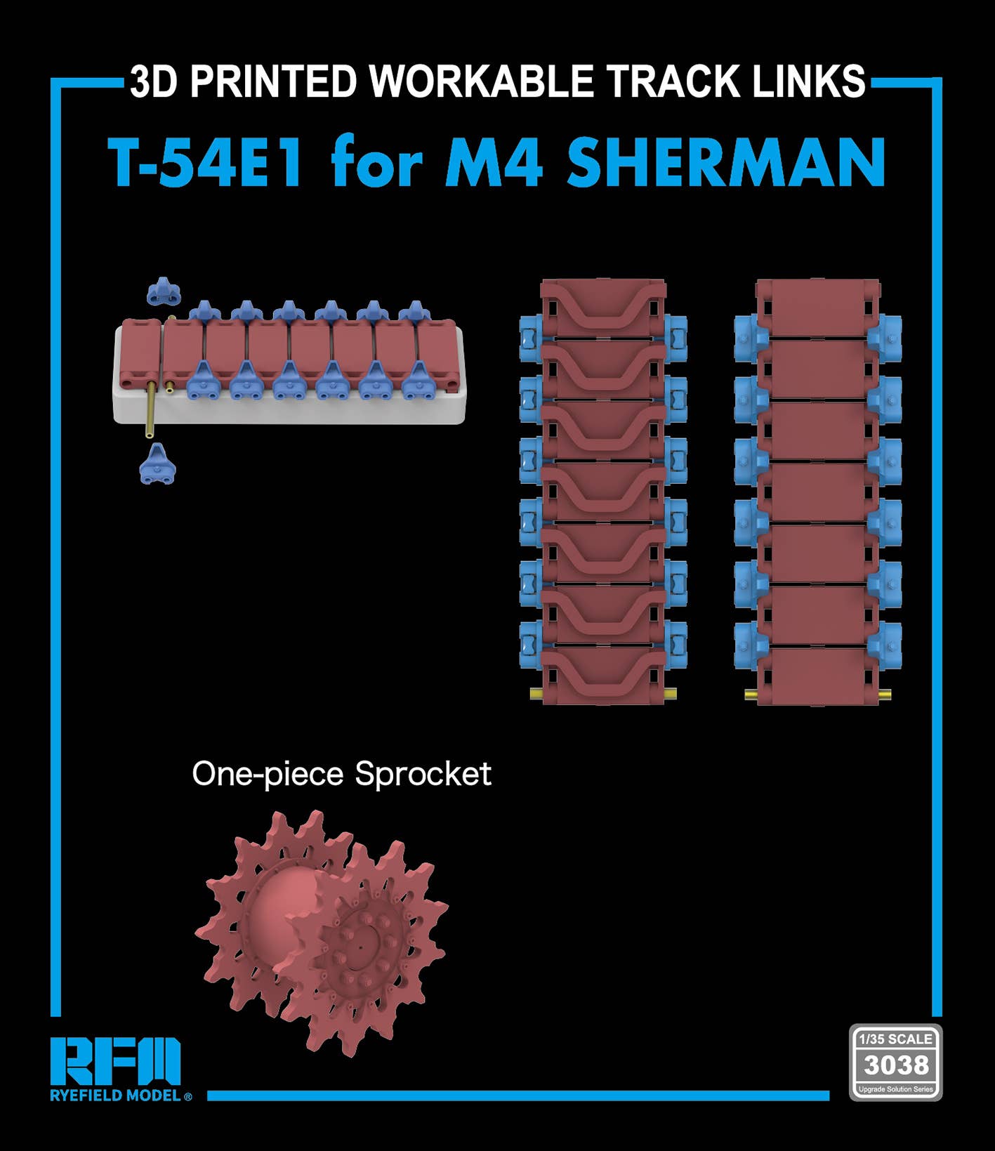 RFM: 1/35 3D Printed Workable Tracks w/One-piece Sprocket T-54E1 for M4 Sherman, M4A1, M4A2, M4A3, M4A4