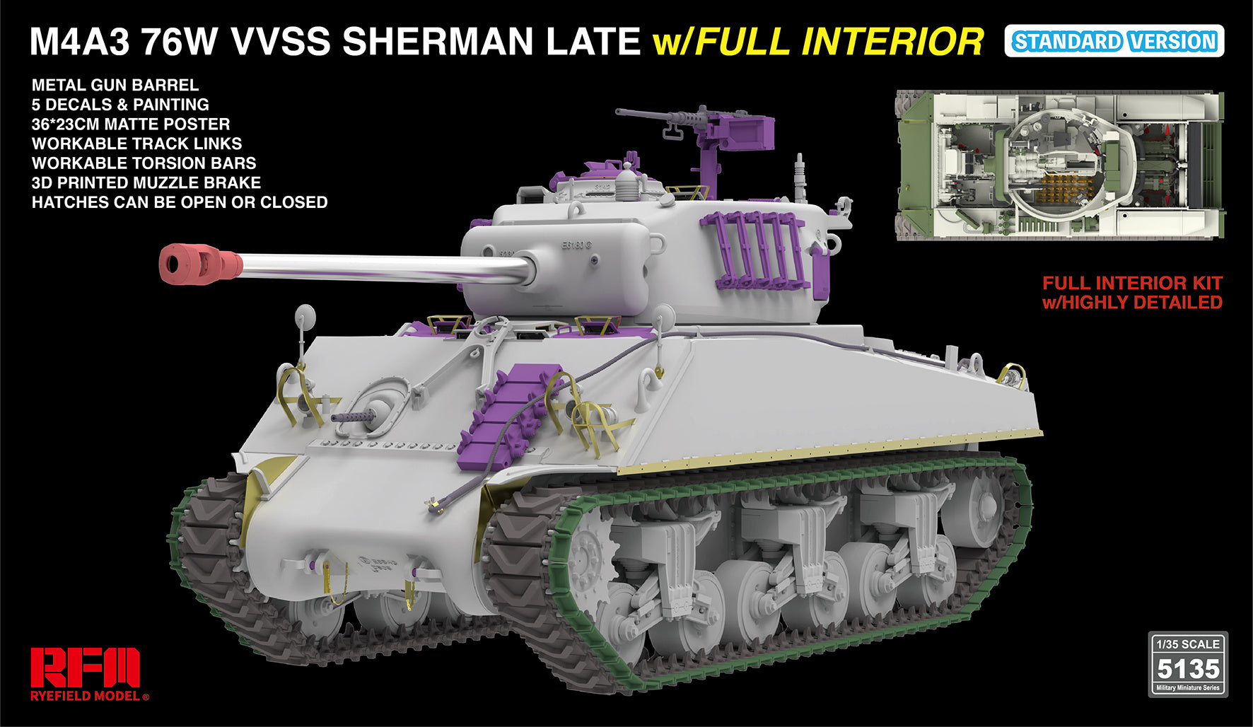 RFM: 1/35 M4A3 76W VVSS Sherman Late with Full Interior Standard Version