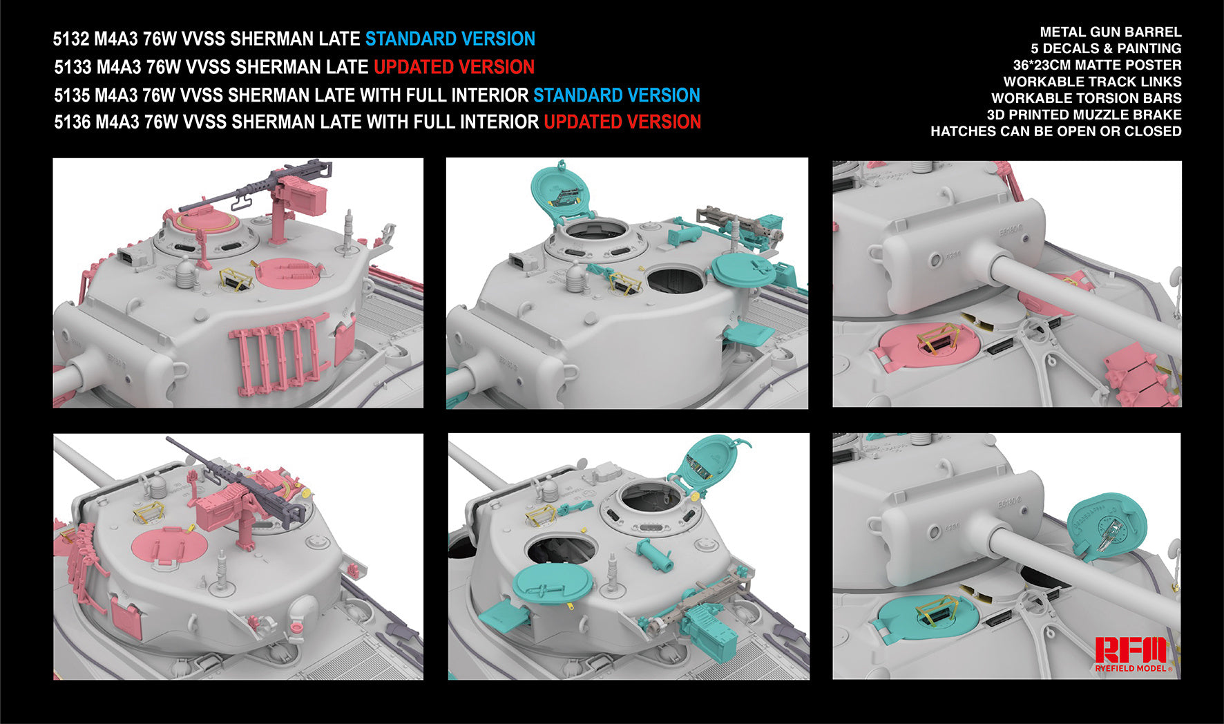 RFM: 1/35 M4A3 76W VVSS Sherman Late with Full Interior Standard Version