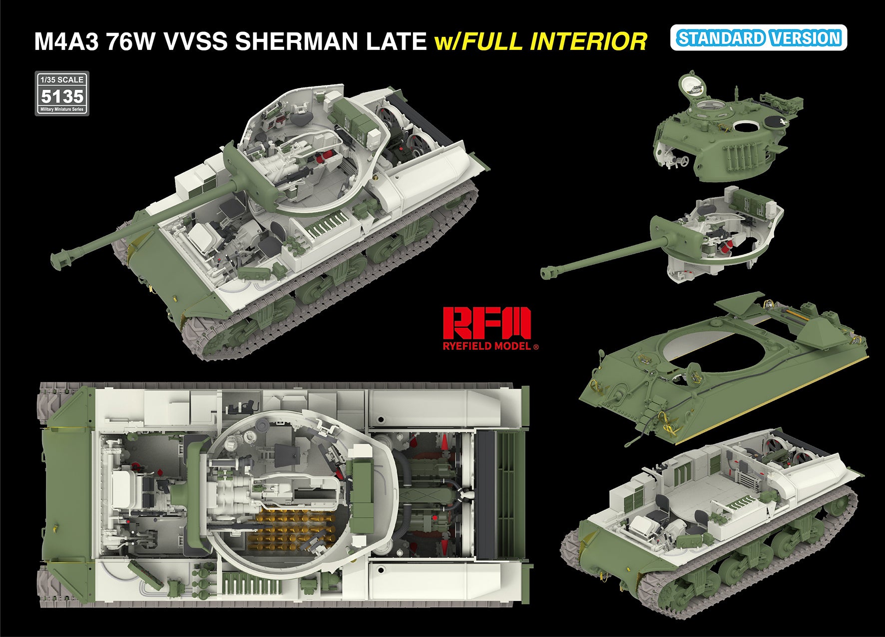 RFM: 1/35 M4A3 76W VVSS Sherman Late with Full Interior Standard Version