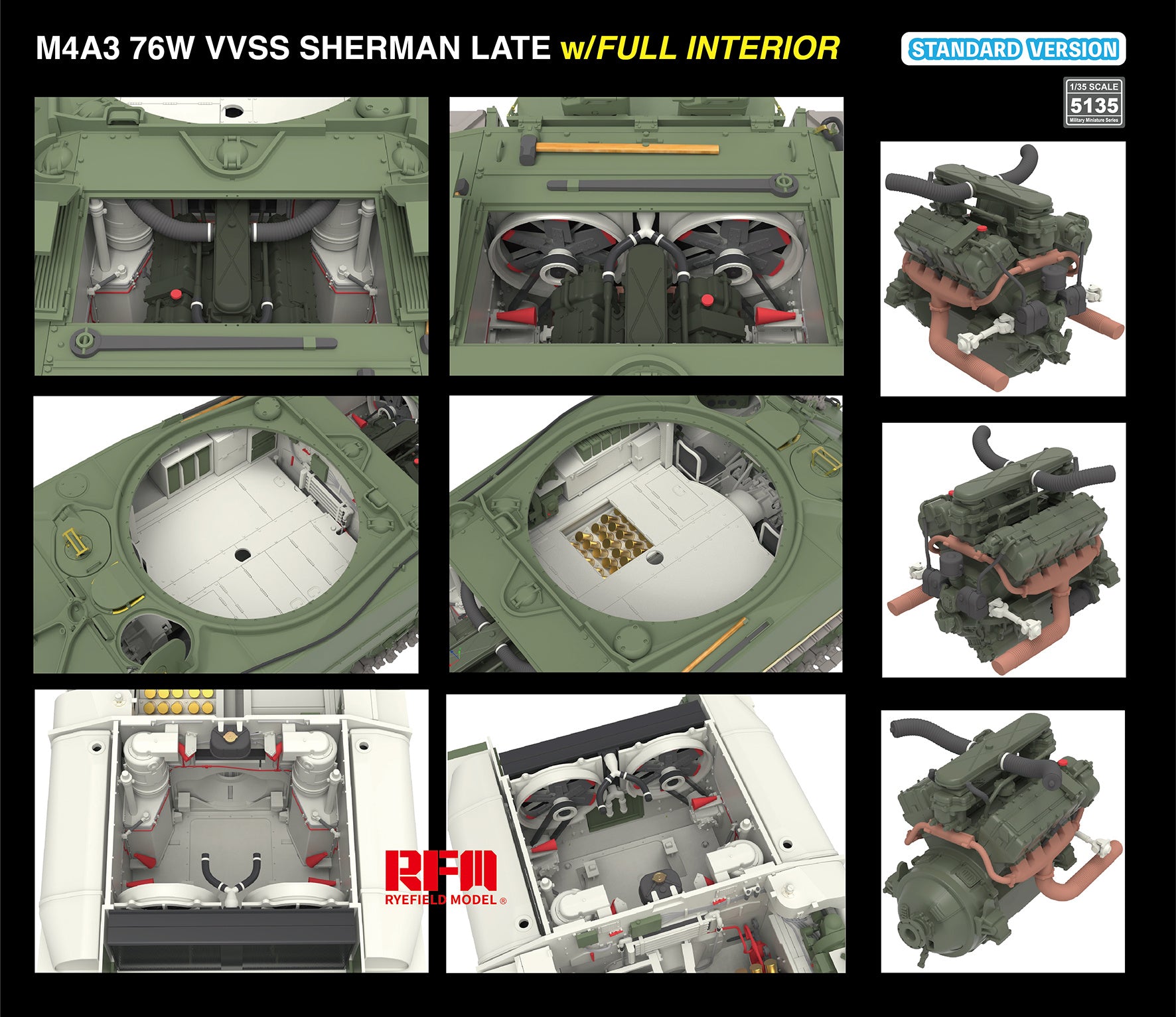 RFM: 1/35 M4A3 76W VVSS Sherman Late with Full Interior Standard Version