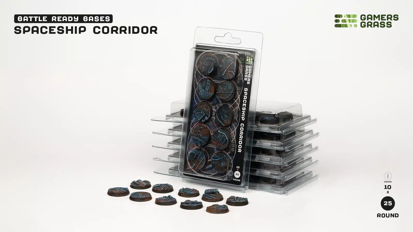 Gamers Grass: Battle Ready Bases - Spaceship Corridor - Round 25mm (x10)