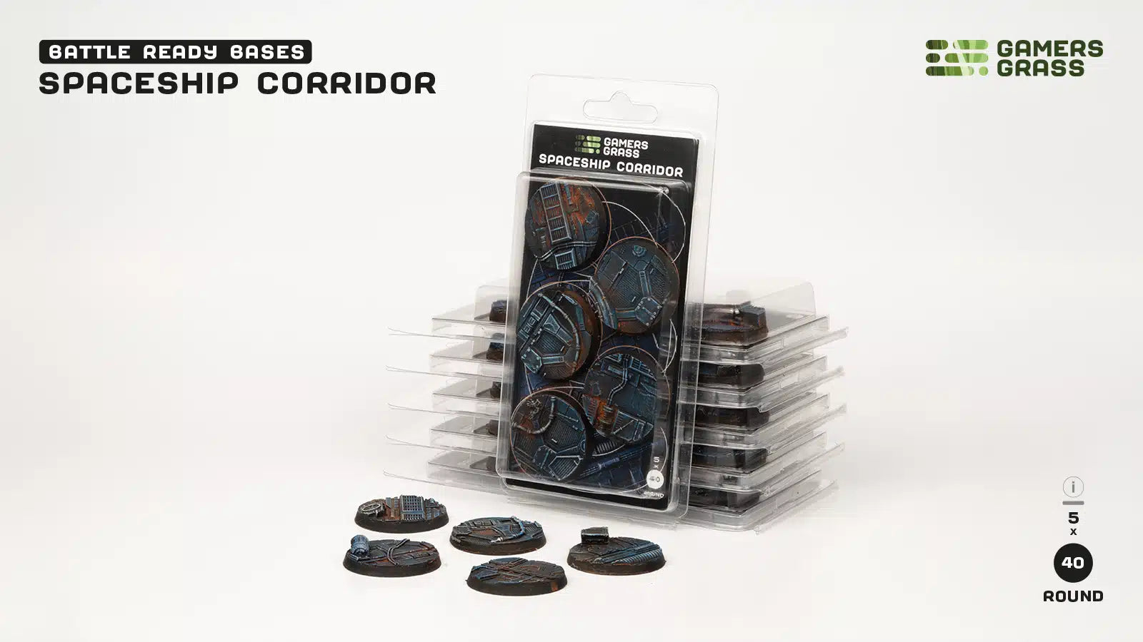 Gamers Grass: Battle Ready Bases - Spaceship Corridor - Round 40mm (x5)