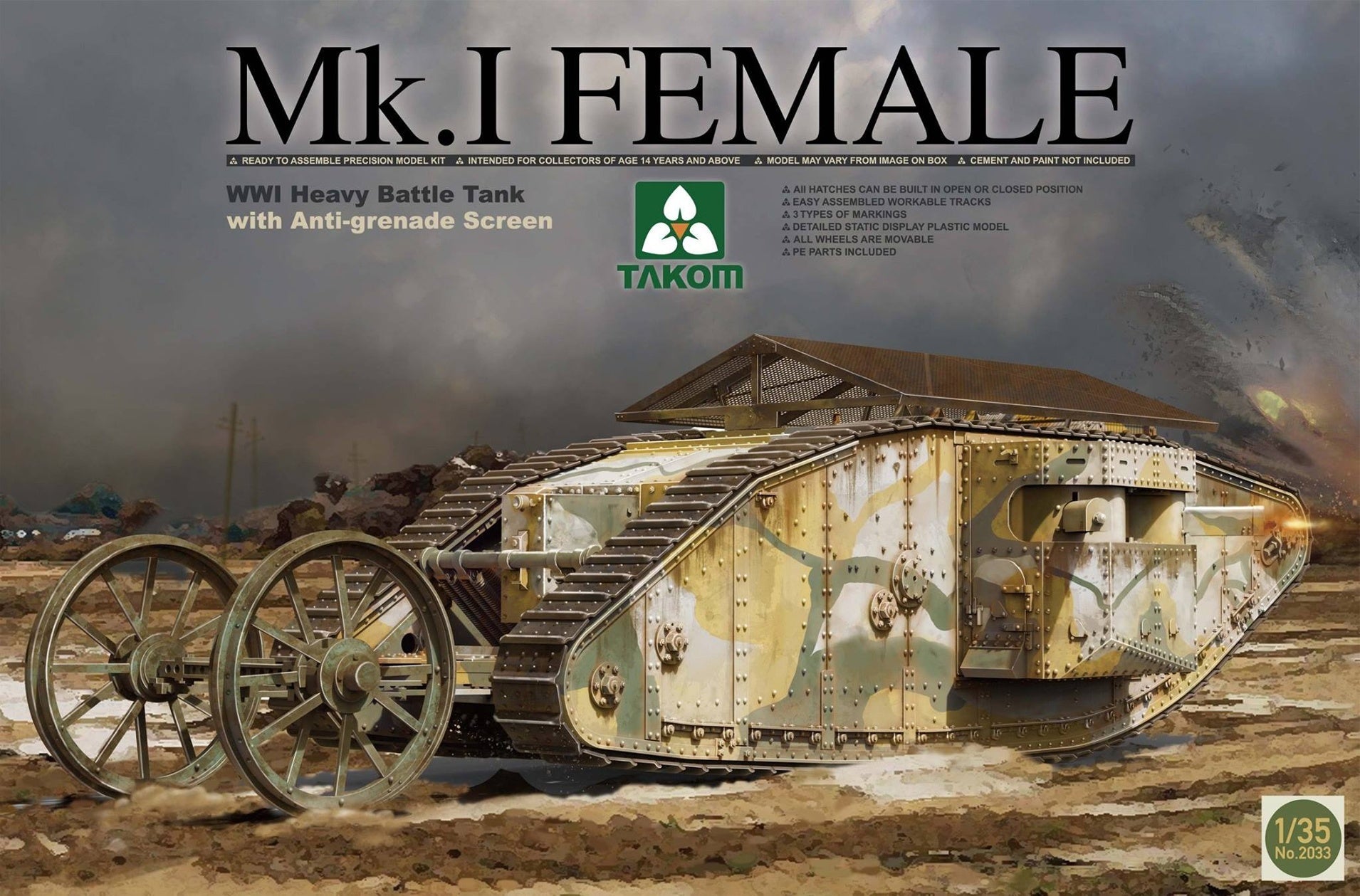 Takom: 1/35 WWI Heavy Battle Tank Mk.I Female With Anti-Grenade Screen