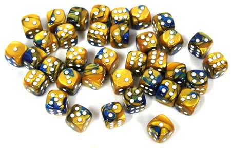 Chessex Dice: Gemini Blue-Gold/White 36D6
