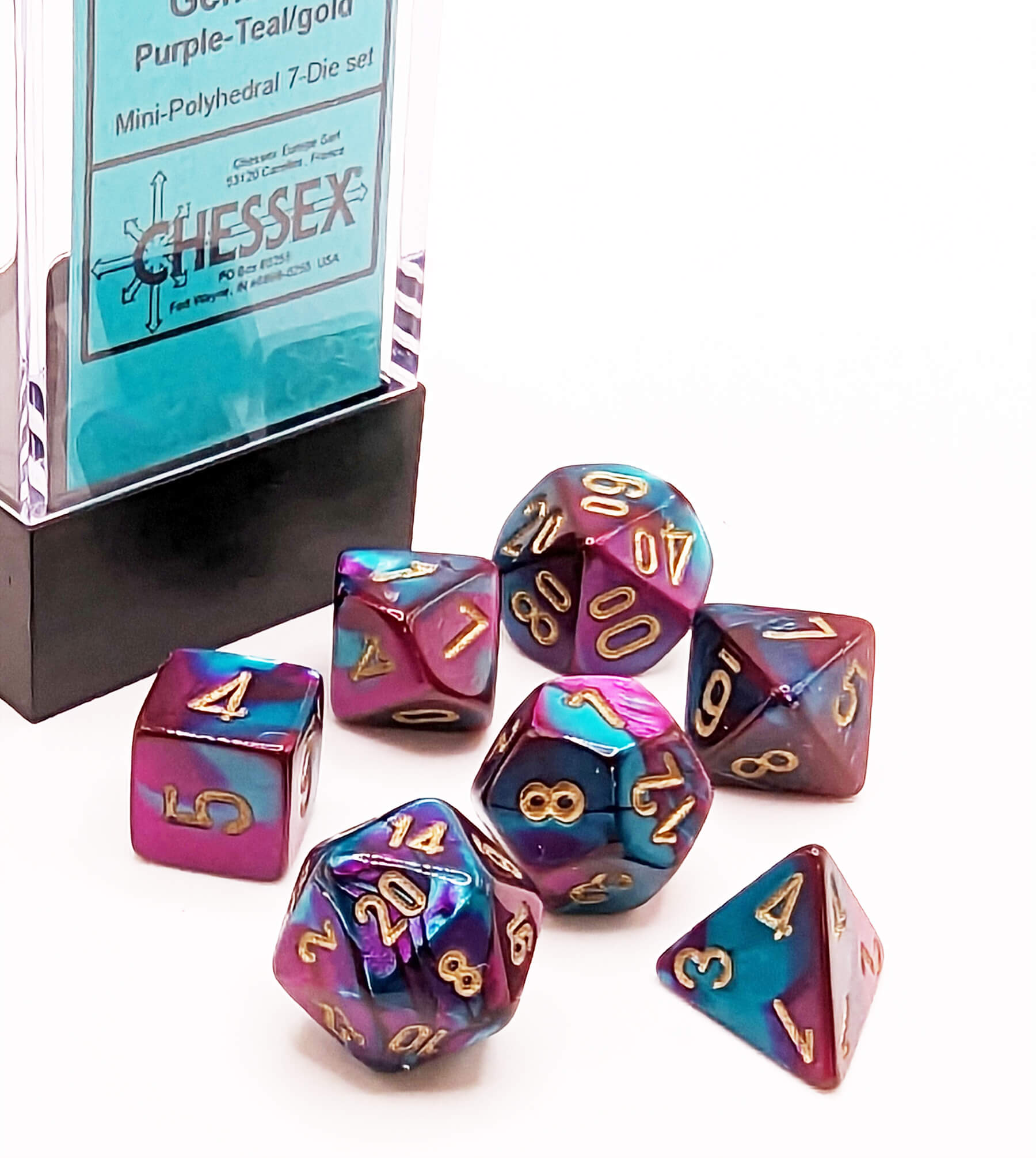 Chessex Mini Dice Series 2 (Gemini Purple Teal) | 10mm TTRPG Dice Set CHX20649