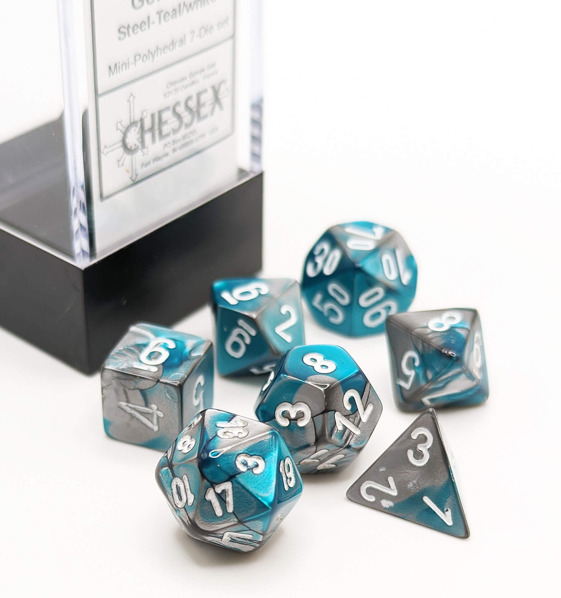 Chessex Mini Dice Series 2 (Gemini Steel Teal) | 10mm TTRPG Dice Set CHX20656