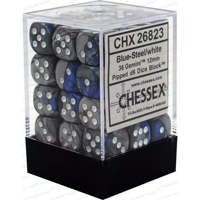 Chessex Dice: Gemini Blue-Steel / White 36D6