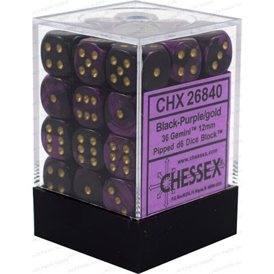 Chessex Dice: Gemini Black-Purple/Gold 36D6