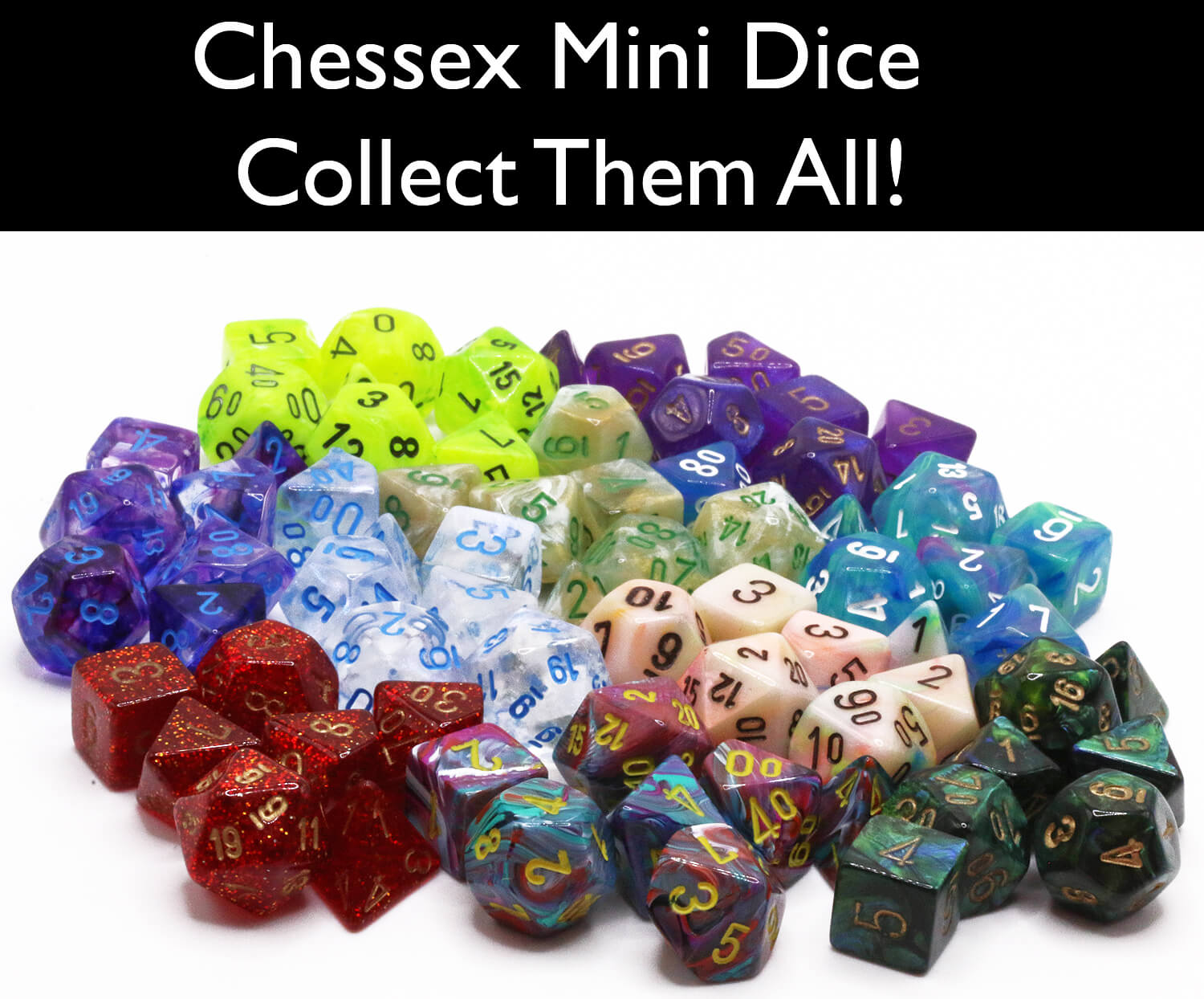 Chessex Mini Dice Series 2 (Gemini Black Grey) | 10mm TTRPG Dice Set CHX20645