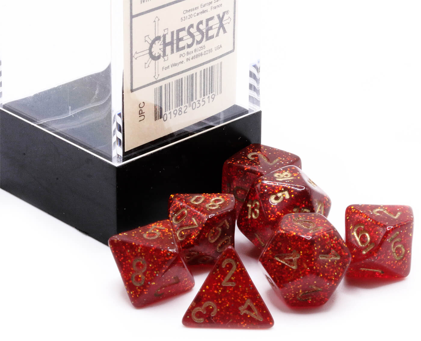 Chessex Mini Dice (Glitter Ruby) | 10mm TTRPG Dice Set CHX20504