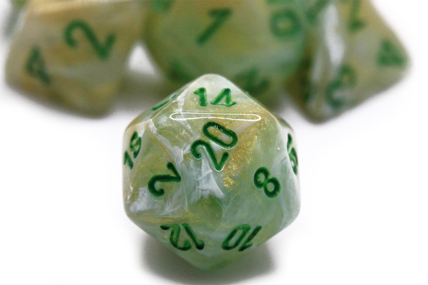 Chessex Mini Dice (Marble Green) | 10mm TTRPG Dice Set CHX20409