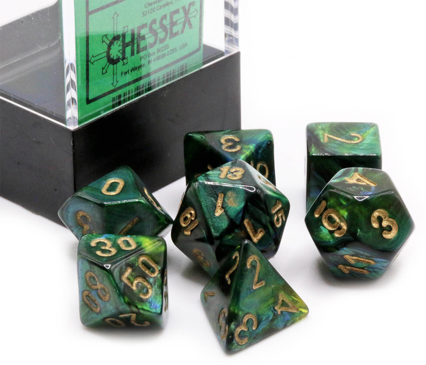 Chessex Mini Dice (Scarab Jade) | 10mm TTRPG Dice Set CHX20415