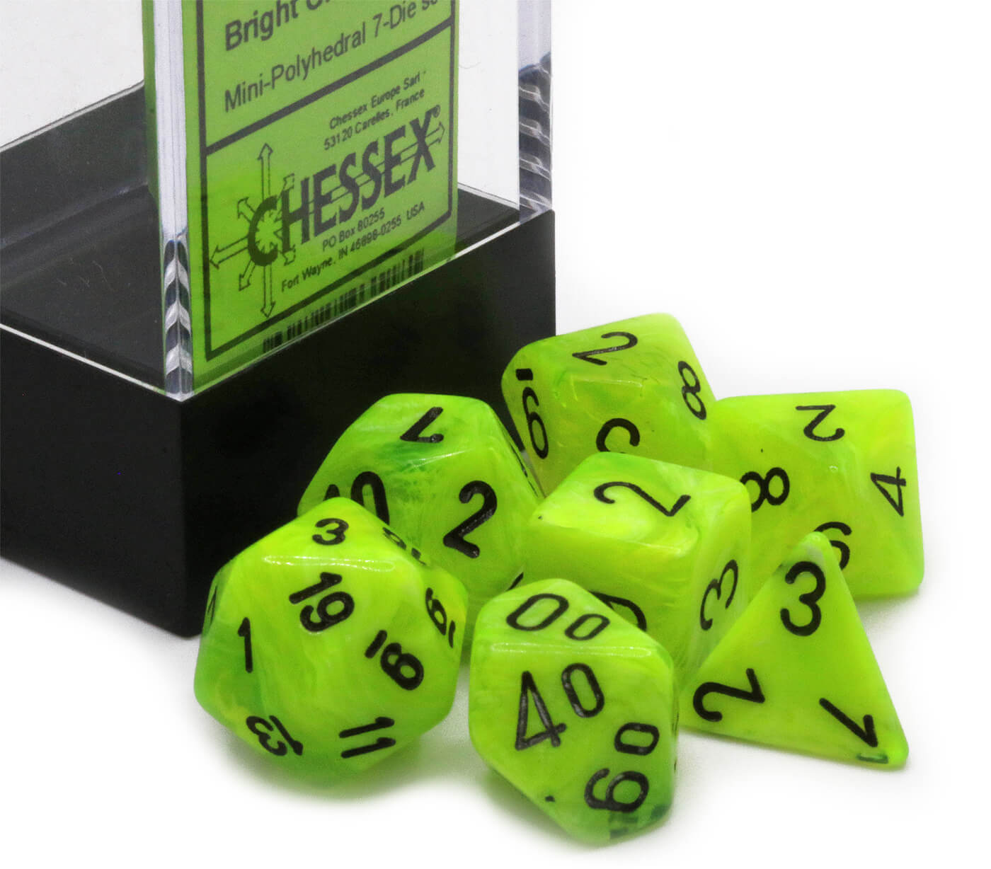Chessex Mini Dice (Vortex Bright Green) | 10mm TTRPG Dice Set CHX20430