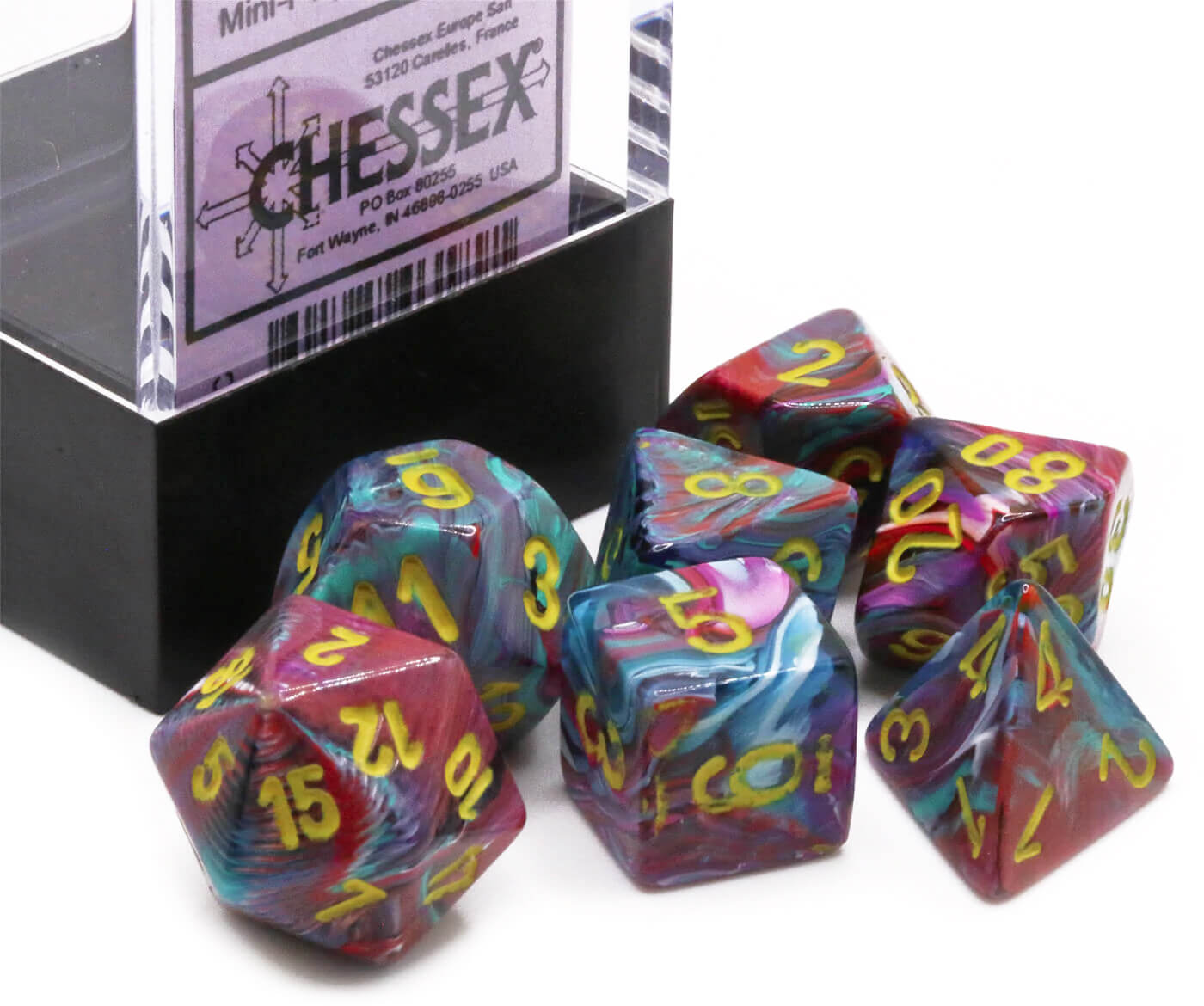 Chessex Mini Dice (Festive Mosaic) | 10mm TTRPG Dice Set CHX20450