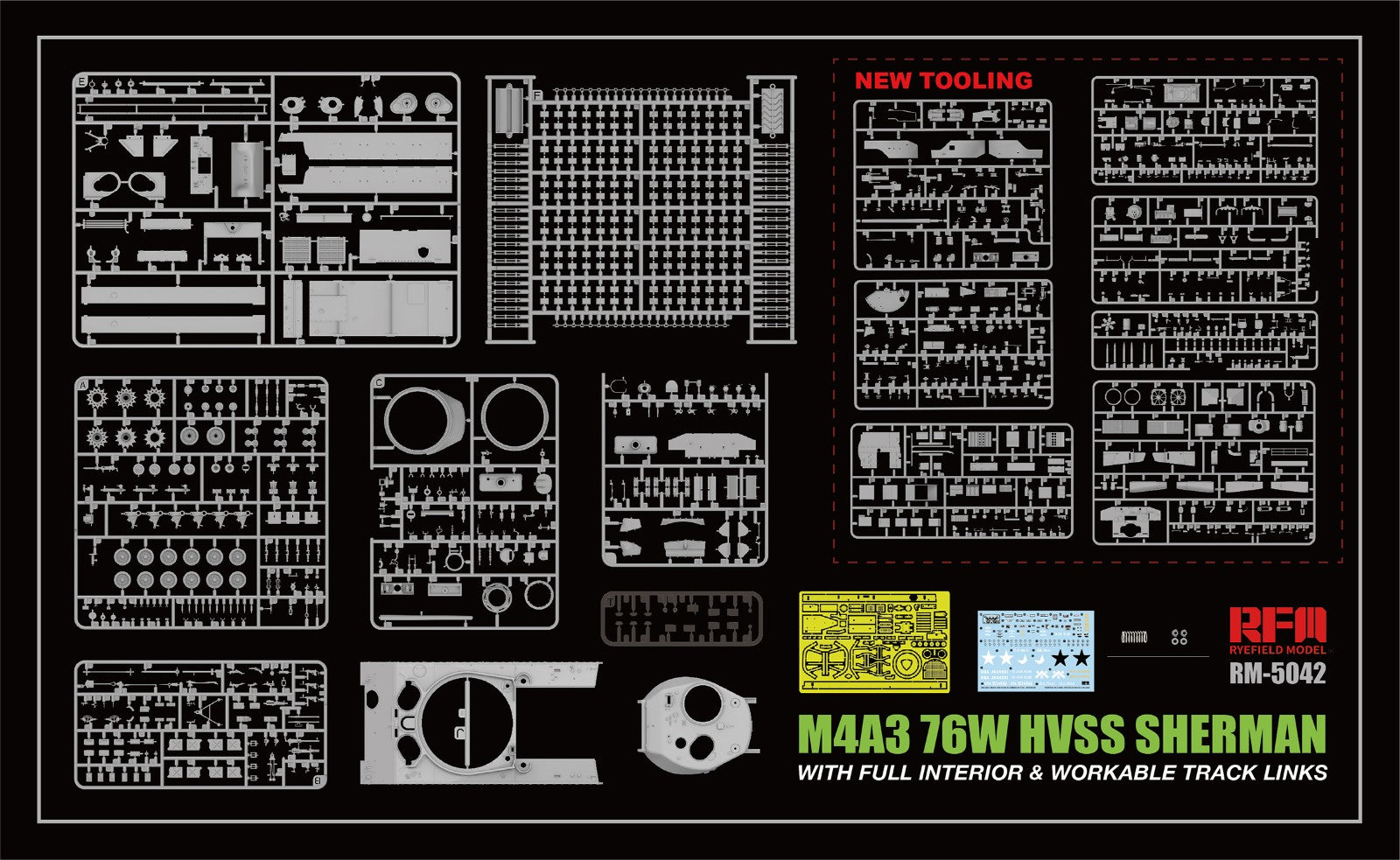 RFM: 1/35 M4A3 76W HVSS Sherman w/Full Interior & Workable Track Links