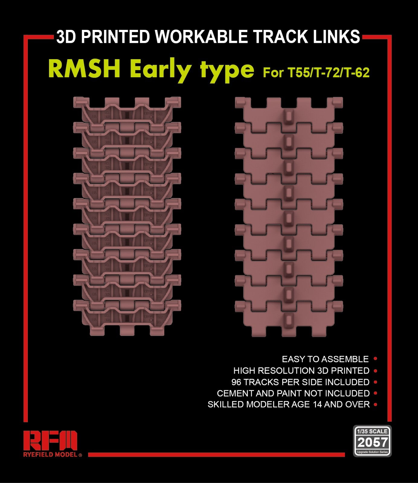 RFM: 1/35 RMSH Early Type 3D Printed Workable Track Links for T55/T-72/T-62