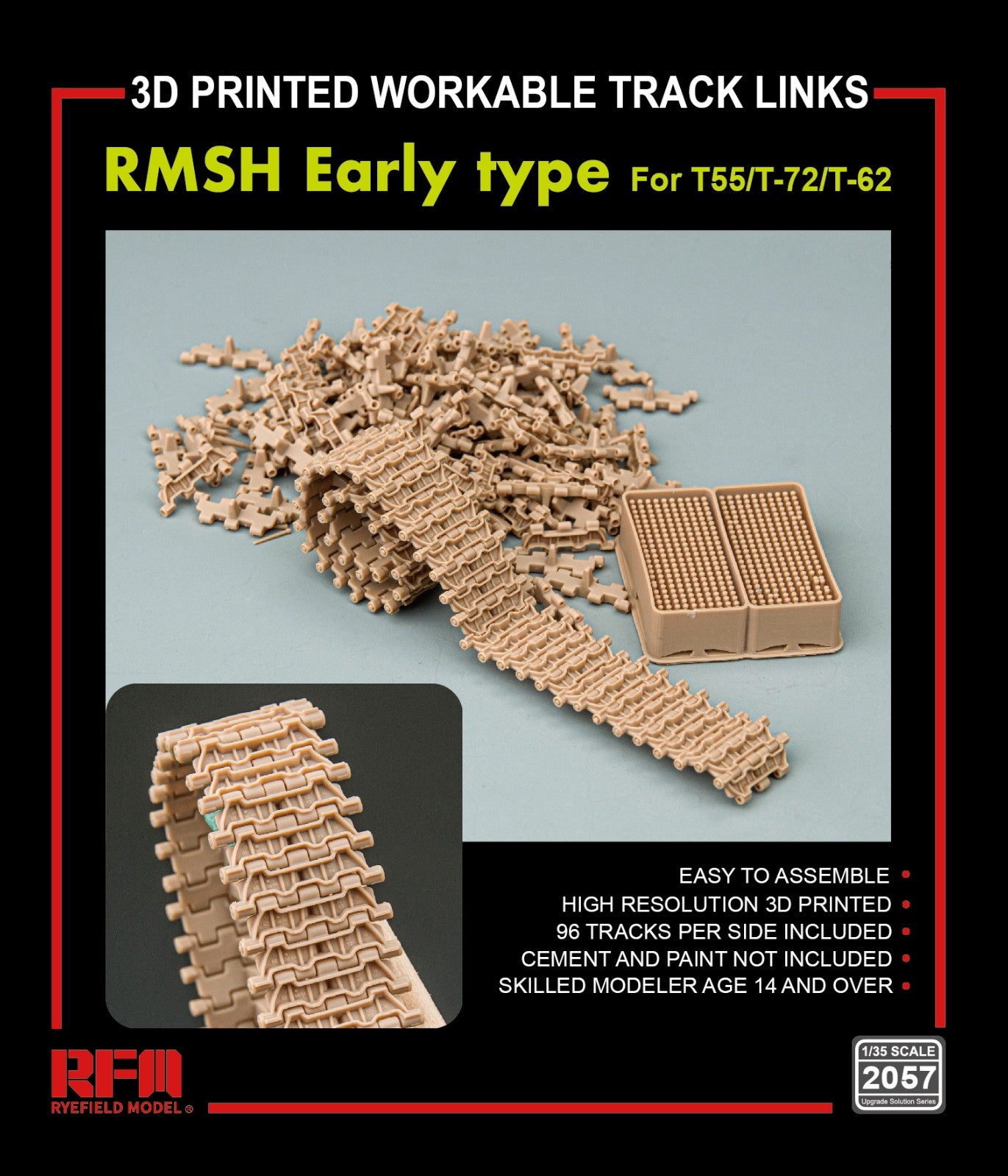 RFM: 1/35 RMSH Early Type 3D Printed Workable Track Links for T55/T-72/T-62