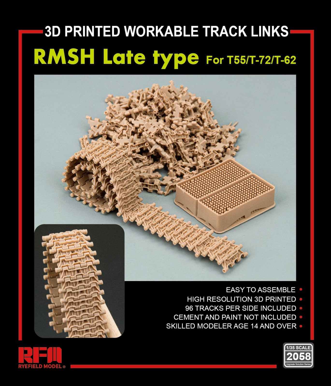 RFM: 1/35 RMSH Late Type 3D Printed Workable Track Links for T55/T-72/T-62