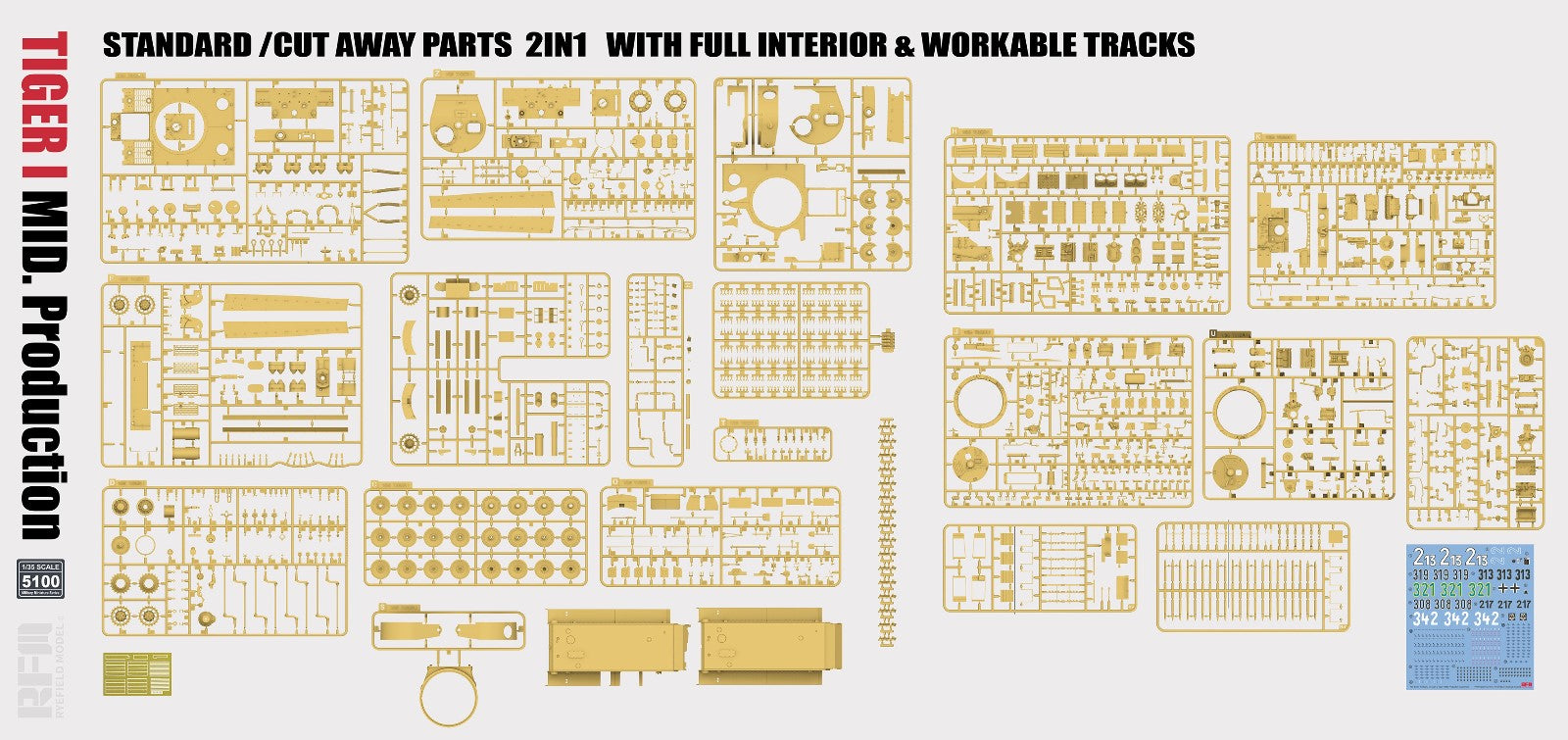 RFM: 1/35 Tiger I Mid. Production, Standard/Cut Away Parts 2 in 1 W/ Full Interior