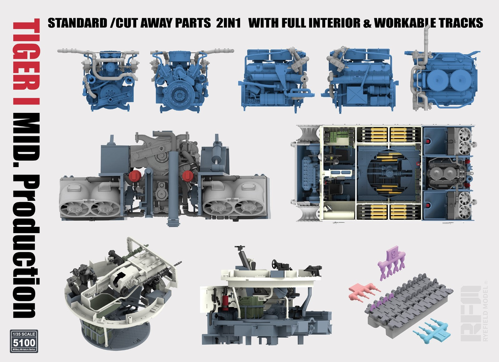 RFM: 1/35 Tiger I Mid. Production, Standard/Cut Away Parts 2 in 1 W/ Full Interior