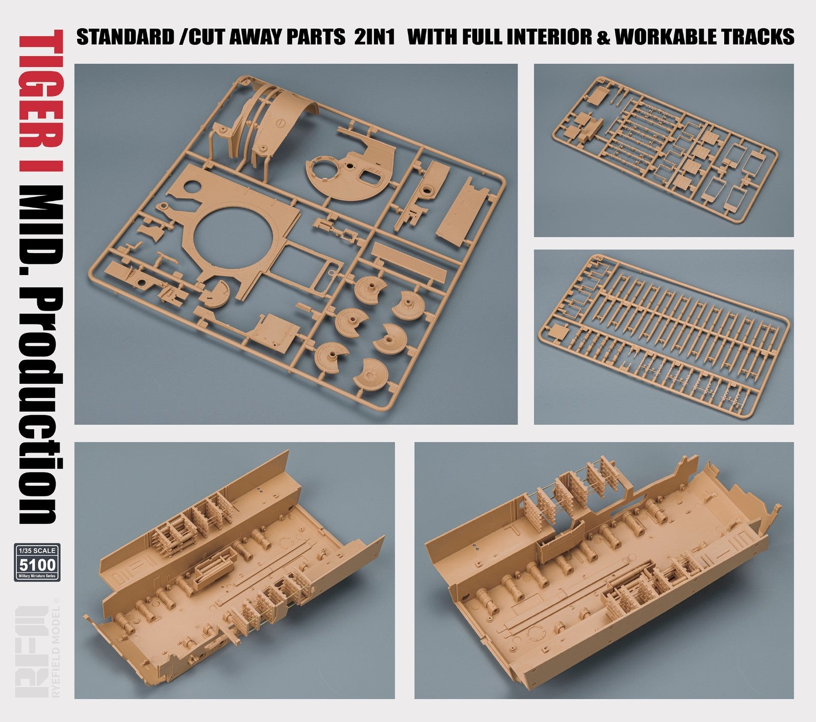 RFM: 1/35 Tiger I Mid. Production, Standard/Cut Away Parts 2 in 1 W/ Full Interior