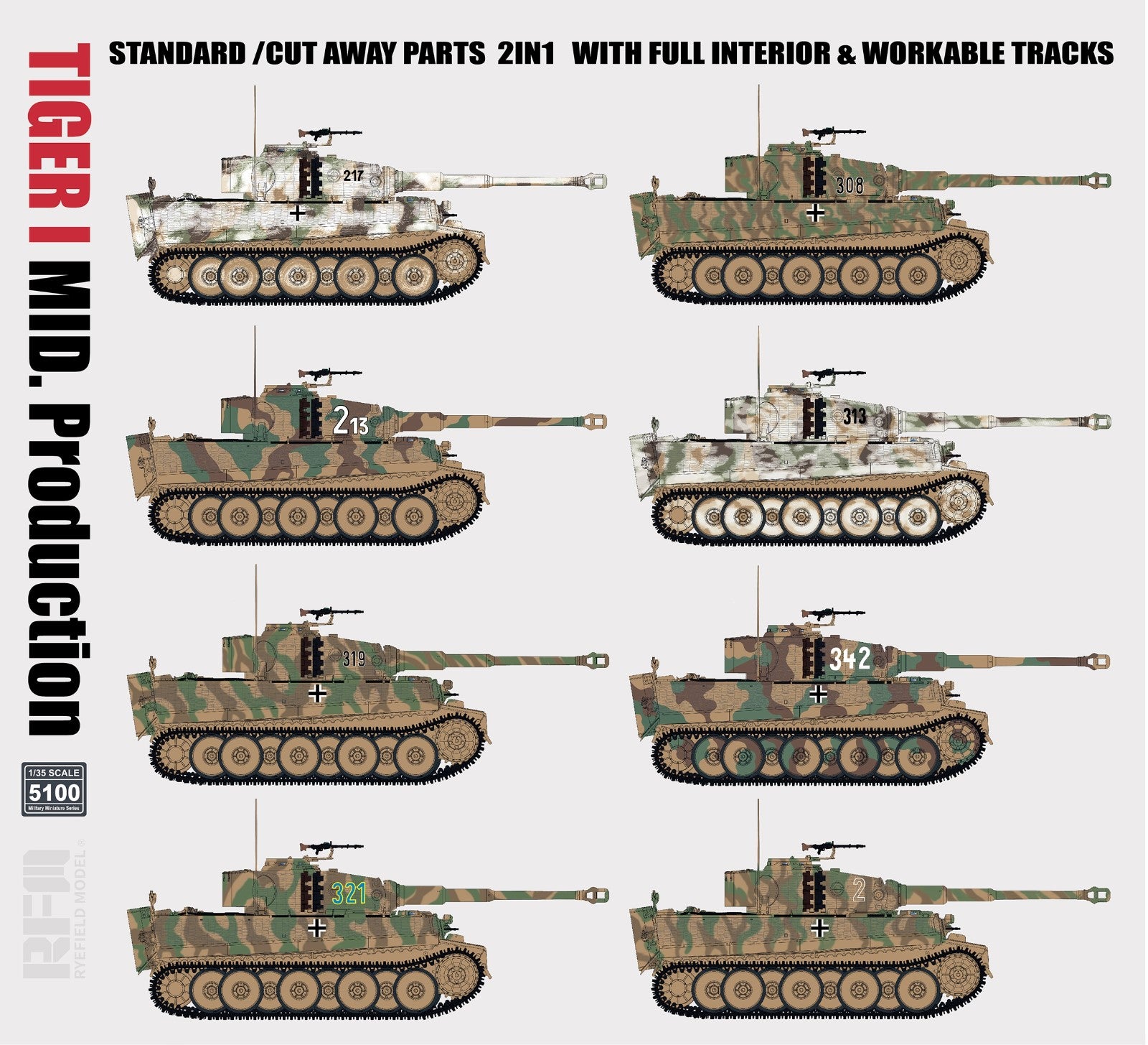 RFM: 1/35 Tiger I Mid. Production, Standard/Cut Away Parts 2 in 1 W/ Full Interior