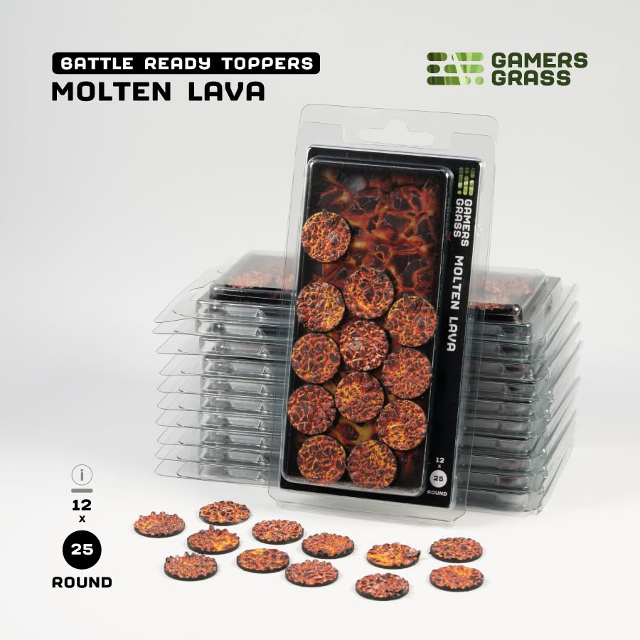 Gamers Grass: Battle Ready Toppers - Molten Lava - Round 25mm (x12)